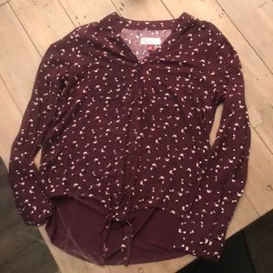 Burgundy floral tie blouse, never worn